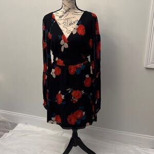 Club Monaco Black Dress with Red and Blue Floral Design